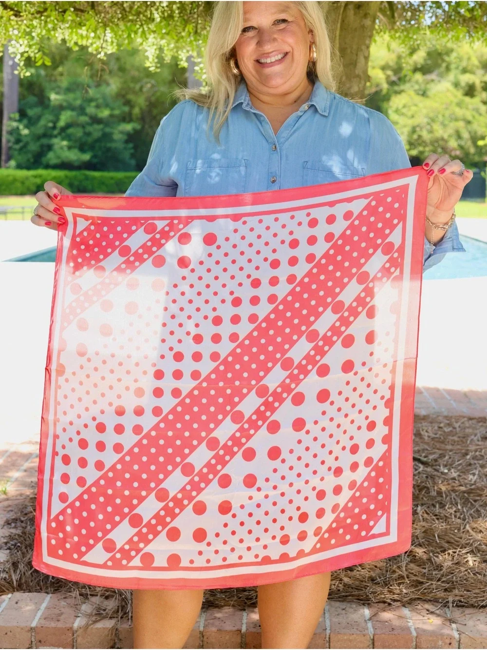 Caroline Hill Lula Coral Polka Dot Scarf